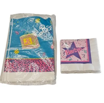 NEW Vtg. Reed Paper Barbie Birthday Party Napkins 1 Pack +  1  52x96 Tablecloth • $11.99