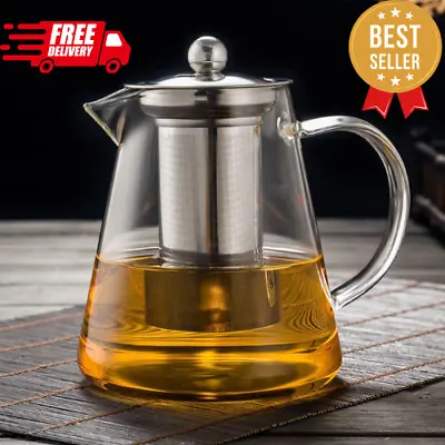 19oz Large Glass Teapot With Removable Infuser Stovetop Safe Tea Kettle Tea Pot • £12.54