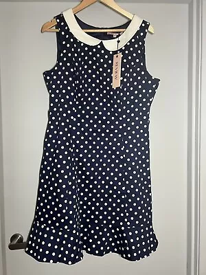 Bnwt Review Connect The Dots Polka Dot Dress Navy White Size 16 • $80