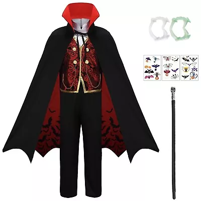 Kids Vampire Gothic Costume With Deluxe Accessories (Cane Stickers Teeth) NEW • $29.99