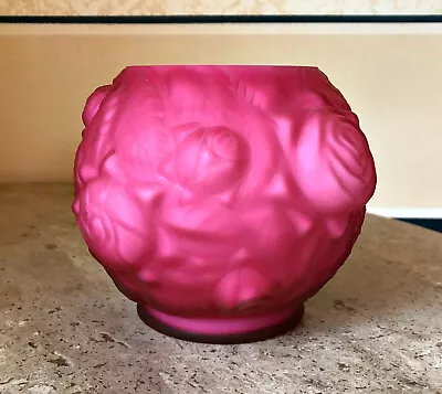 Fenton For L G Wright Glass Embossed Rose W/ Cranberry Overlay Rose Bowl • $22