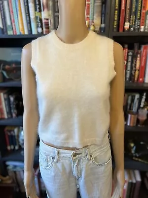 Vintage Ivory Angora Rabbit Hair Crop Sleeveless Sweater Vest Sz S • $19.80