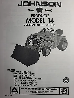 $59.95 • Buy Johnson Model 14 Front End Loader Lawn Garden Tractor Basic Owner & Parts Manual