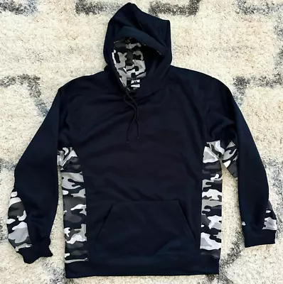 Badger Sport NAVY Blue CAMO HOODIE Hooded Sweatshirt Camouflage MENS M Medium • $11.99