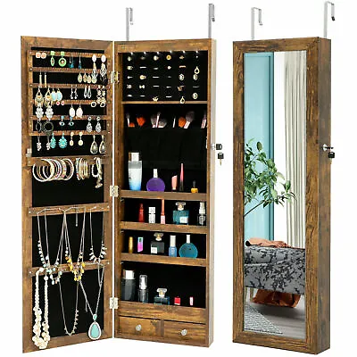 Mirror Jewelry Cabinet Armoire Storage Organizer Wall Hanging W/ Auto LEDs Light • $68