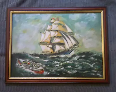£80 • Buy Vintage Oil Painting, Sailing Ship, Boat, Seascape, Stormy Sea, Impressionist