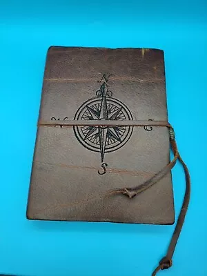 Manufactus Made In Italy A5 Genuine Leather Journal Notebook Foiled Compass Wrap • $29.74