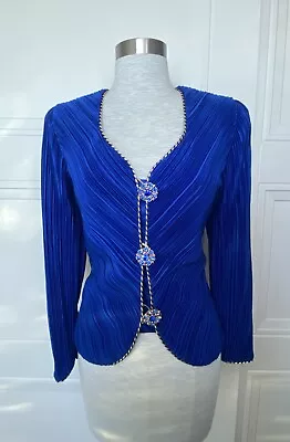 Vintage After Dark Bright Blue Jacket Blouse Top Dynasty Alexis Carrington Style • $24.99