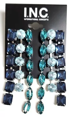 INC International Concepts Crystal Chandelier Earrings Blue Multi Silvertone NWT • $35