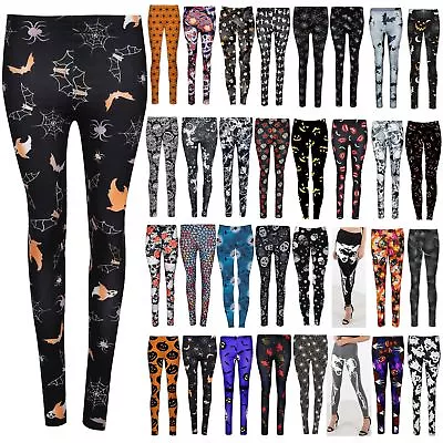 £12.99 • Buy Womens Skinny Halloween Fancy Costume Skull Cat Spider Web Scary Ladies Leggings