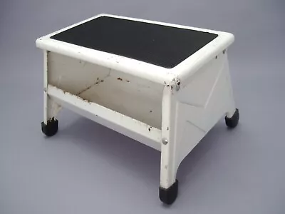 Vintage Metal One Step Stool W/ Tool Storage Sturdy Industrial Home Office White • $42