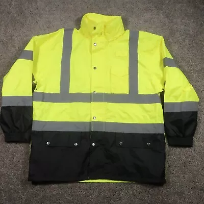 ML Kishigo Jacket Mens XL Hi Visibility Neon Safety Workwear Hooded Reflective • $24.95