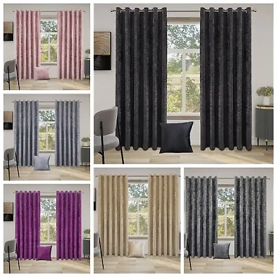 £19.56 • Buy Crushed Velvet Curtains PAIR Of Eyelet Ring Top Fully Lined Ready Made UK