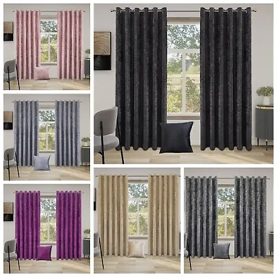 Crushed Velvet Curtains PAIR Of Eyelet Ring Top Fully Lined Ready Made UK • £44.99