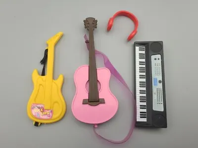 Barbie Doll Musician Lot Yellow & Pink Guitar Piano Keyboard Headphones • $9.95
