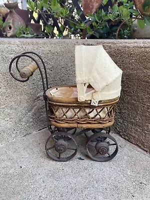 VTG Wicker Metal Rustic Baby Doll Carriage Buggy Antique Style Stroller Decor • $40