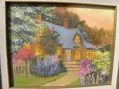 Impressionist Fantasy Cottage Garden Painting Style Thomas Kinkade Or Marty Bell • $195