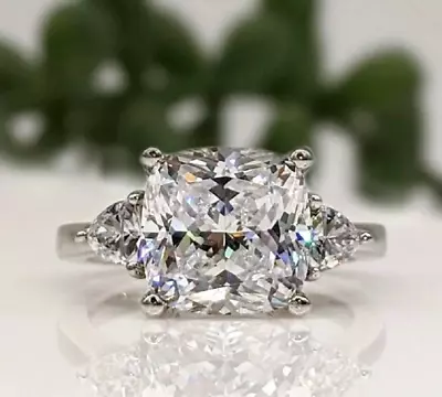 3.00 CT Cushion Cut Moissanite Three Stone Engagement Ring Solid 14k White Gold • $230.96