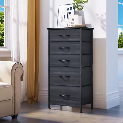 TAUS 5 Drawer Fabric Dresser Storage Tower Closet Organizer For Bedroom Black • $35.09