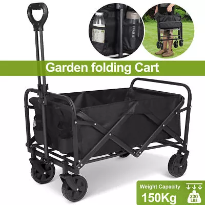 L Folding Pull Along Wagon Cart Trolley Beach Camping Garden All Terrain Wheels • £38.49