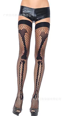 £4.99 • Buy New Ladies Womens Black Gothic White Skeleton Halloween Tights Size 8-12 Holsto2