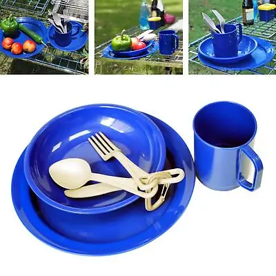 6x Outdoor Camping Tableware Set Mug With Carry Bag Plate Dish Bowl Cup Cooking • £13.93