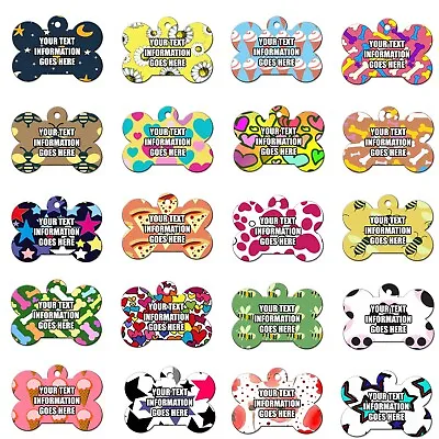 Personalised Pet Tags Pretty Pattern Dog Pet Disc ID For Collar Metal Name Tag • £3.99