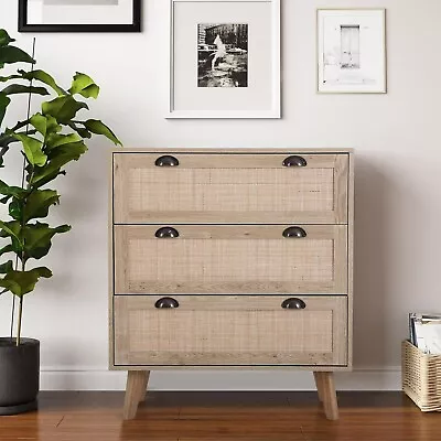 Rattan Cabinet Boho Dresser Chest Of Drawers Accent Storage Cabinet Nightstand • $179.99