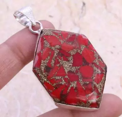 Copper Red Coral Art Piece 925 Silver Plated Handmade Pendant Of 2.2  Ethnic • $2.25