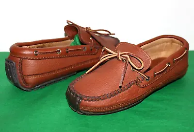 ❤️MINNETONKA Moccasin Moosehide Weekender Carmel Leather Loafer 7 M EXCELLENT! • $52.43