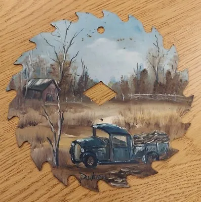 Hand Painted Circular Saw Blade Artist Signed Vintage Country Barn Farm Truck 7  • $9.99