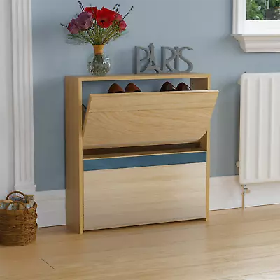 Sale Welham 2 Drawer Mirrored Shoe Cabinet Storage Oak • £26.05