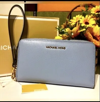 NWT MICHAEL KORS MSRP:$128 JET SET Pale Blue LG Phone Case Wristlet Wallet • $75