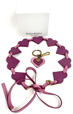 $450 • Buy Yves Saint Laurent YSL Pink Leather Heart Keychain Bag Charm & Belt 80-32 New LE