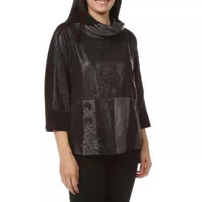 IC Collection Cowl Neck Mixed Texture Tunic Black Medium • $75