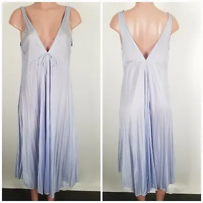 Vintage 80s Cinema Etoile Shiny Nylon Dress Nightgown Periwinkle Blue Medium • $27.99