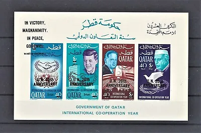 Qatar 1966 ICY Cooperation Year UNO S/S Rare New Currency Overprint Kennedy JFK • $190