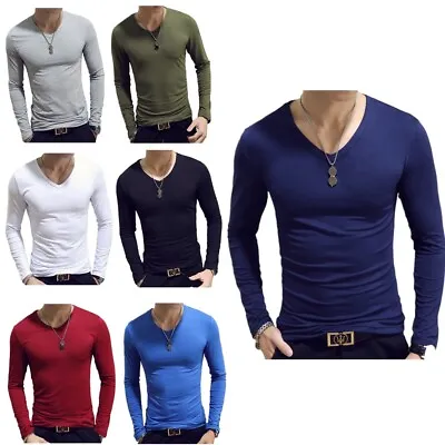 $10.17 • Buy Mens Long Sleeve Slim Fit T-shirt Solid Color Stretch Tops Thermal Undershirt