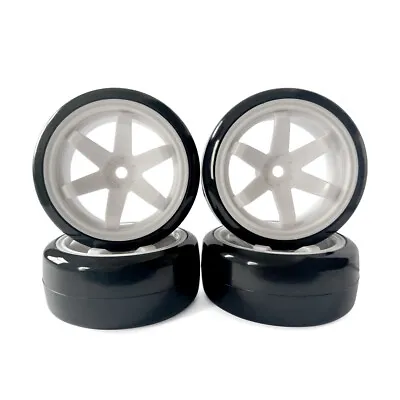 4PCS 1/10 Scale On-Road 5 Spoke Black W/ White Lip Rims Hard Drift Tires Wheels • $13.95