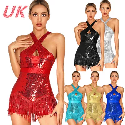 UK Women's Adult Sequins Leotard Ballroom Latin Jazz Modern Dance Dress Costume • £6.36