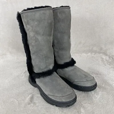 UGG Sunburst Women's Tall Boot Size 9 Gray Black Suede Genuine Shearling Lined • $79.99