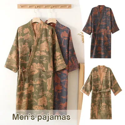 Mens Cotton Kimono Robe Bathrobe Floral Yukata Brocade Ethnic Sleepwear Gown NEW • £20.96
