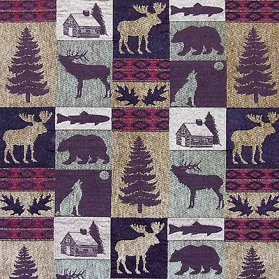 Upholstery Fabric Fairbanks Evergreen Lodge Cabin Rustic Fish Bear Moose Trees  • $32.95