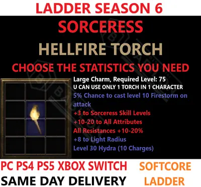 ✅ PC PS4 PS5 XBOX SWITCH ✅ LADDER Sorceress Torch Sorc Diablo 2 Resurrected D2R • $8.90