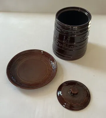 Vintage Marcrest Brown Daisy & Dot Stoneware Cookie/Crock Oven W/plate USA EUC • $39.90