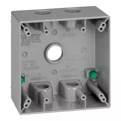 Sigma Electric 14353-5 Gray Aluminum Square 2-Gang Outlet Box 4-1/2 H In. • $15.36