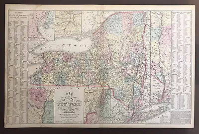 CHARLES DESILVER Antique  Map 1858  ~ New York State Hand Colored Lithograph • $78