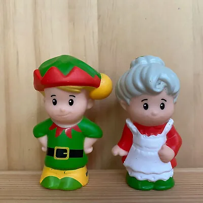 LOT 2PCS Fisher Price Little People SANTA MRS. CLAUS &Elf Koby Christmas Dolls • $7.99