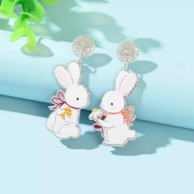 $3.99 • Buy Glitter Bunny Earrings Cute Rabbit Stud Easter Egg Flower Holiday Gift Jewellery