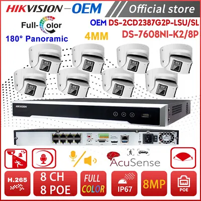 Hikvision OEM CCTV System 8CH 8POE NVR 4K 180° Panoramic ColorVu IP Camera Lot • $209